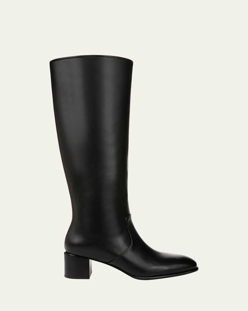 Leather Block-Heel Knee Boots Wide Calf